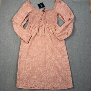 Able Joyce Smocked Midi Dress Women's Small Blush Square Neck Puff Sleeve New